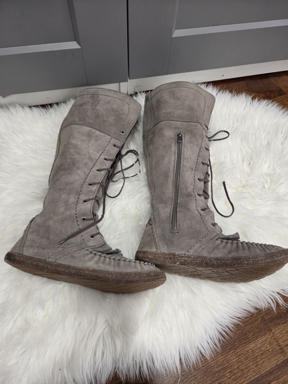 UGG Women's Grey Suede Tall Moccasin Boots